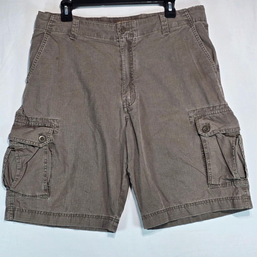 GH Bass Earth Mens Cargo Shorts Size 34 Gray Brown Cotton Ripstop Utility Hiking